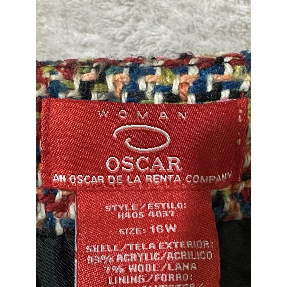 O Oscar by Oscar De La Renta Wool Blend Skirt Size 16W Fringe Rainbow Multicolor